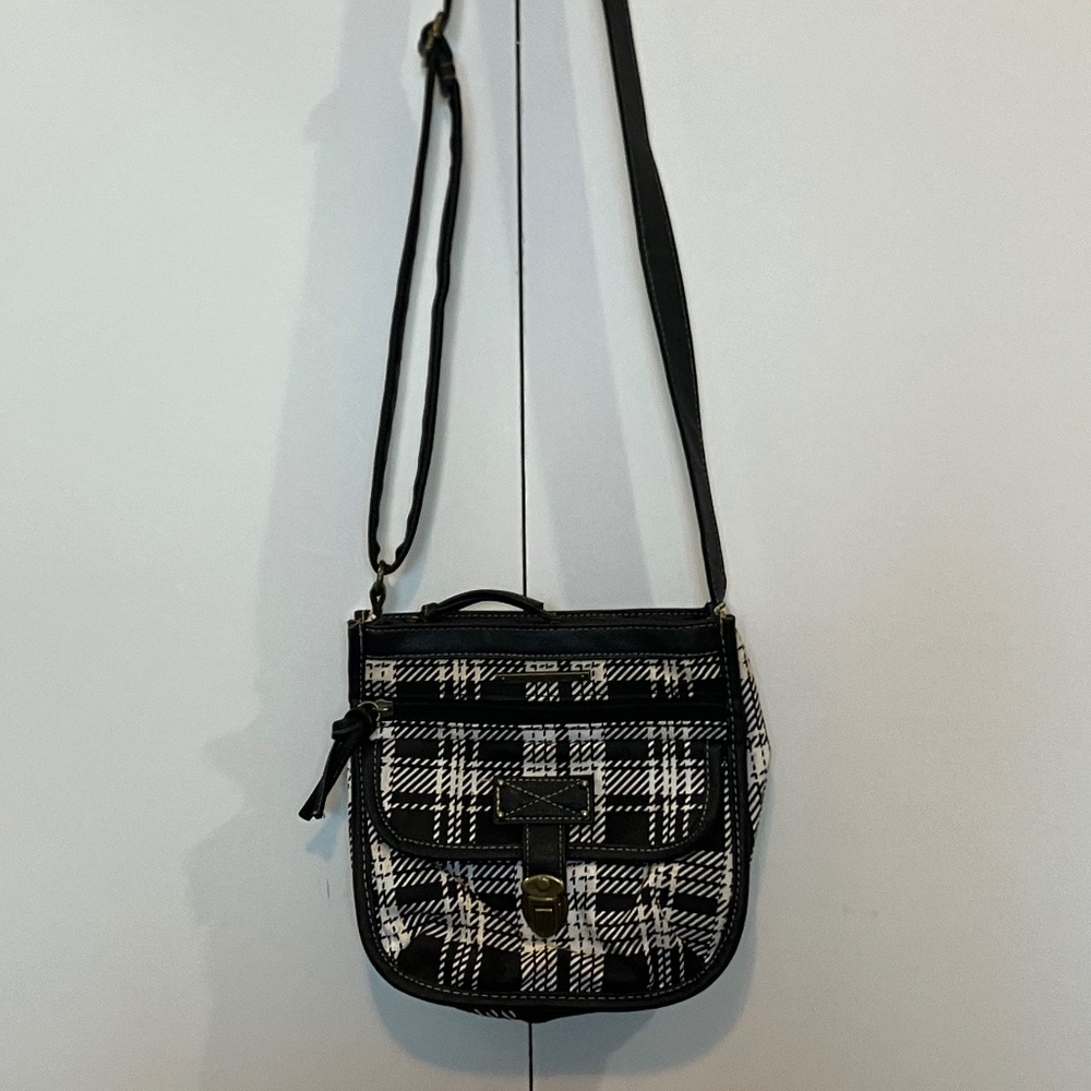 Joe Boxer Black & White Plaid Crossbody Purse – Adjustable Strap